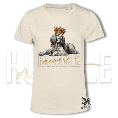 T-shirt beige stampata con un Setter Inglese, grafica Never Humble