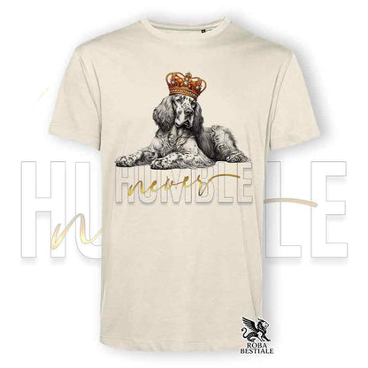 T-shirt beige stampata con un Setter Inglese, grafica Never Humble