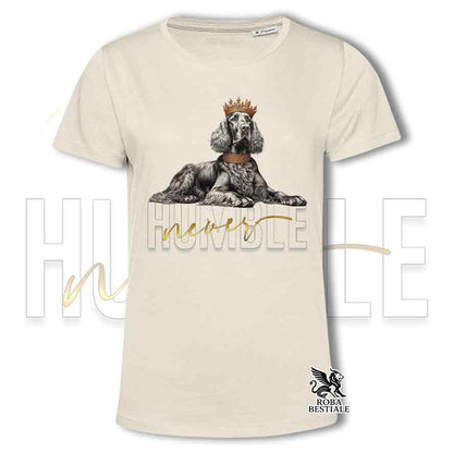 T-shirt beige stampata con un Setter Irlandese, grafica Never Humble