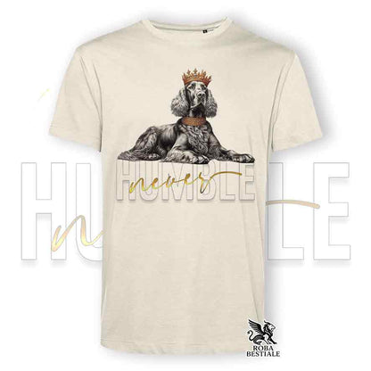 T-shirt beige stampata con un Setter Irlandese, grafica Never Humble