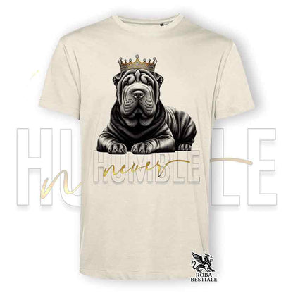 T-shirt beige stampata con uno Shar Pei, grafica Never Humble