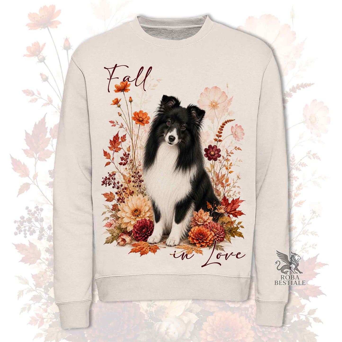 Felpa SHETLAND SHEEPDOG Bianco e Nero - Girocollo - Collezione Fall...in Love