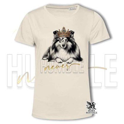 T-shirt beige stampata con uno Shetland Sheepdog, grafica Never Humble