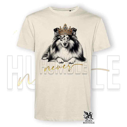 T-shirt beige stampata con uno Shetland Sheepdog, grafica Never Humble