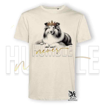 T-shirt beige stampata con uno Shetland Sheepdog, grafica Never Humble