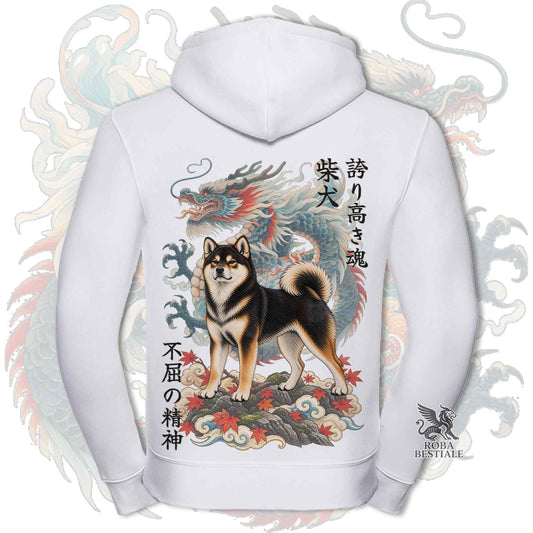 Felpa SHIBA INU Nero Focato - Cappuccio e Cerniera - Collezione Dragon