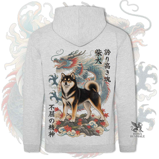 Felpa SHIBA INU Nero Focato - Cappuccio e Tasconi - Collezione Dragon