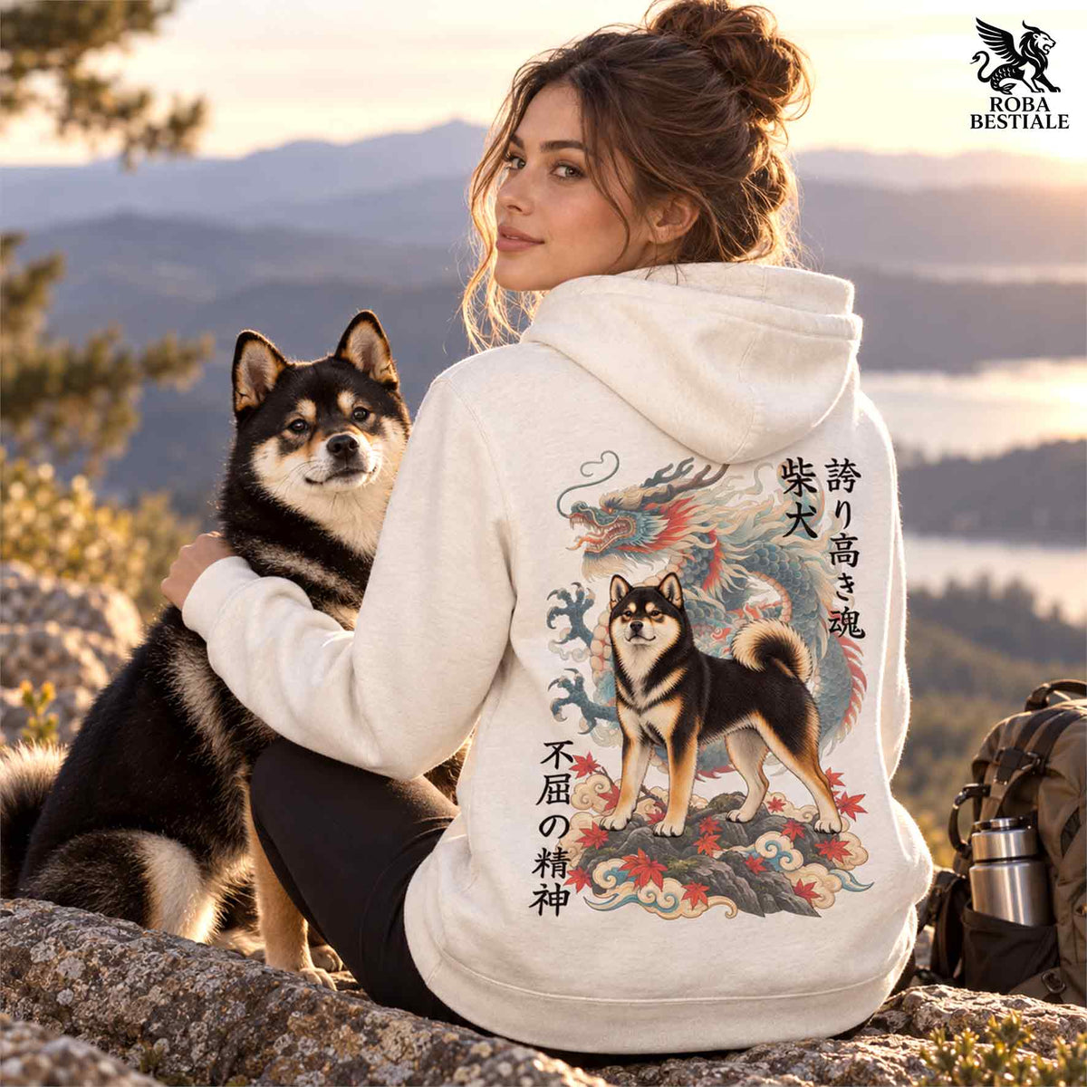 Felpa SHIBA INU Nero Focato - Cappuccio e Tasconi - Collezione Dragon