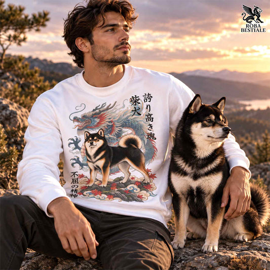 Felpa SHIBA INU Nero Focato - Girocollo - Collezione Dragon