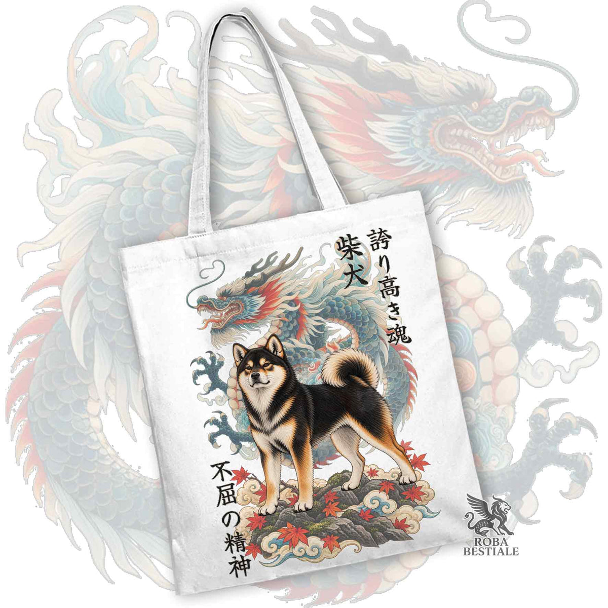 Tote Bag SHIBA INU Nero Focato - Collezione Dragon