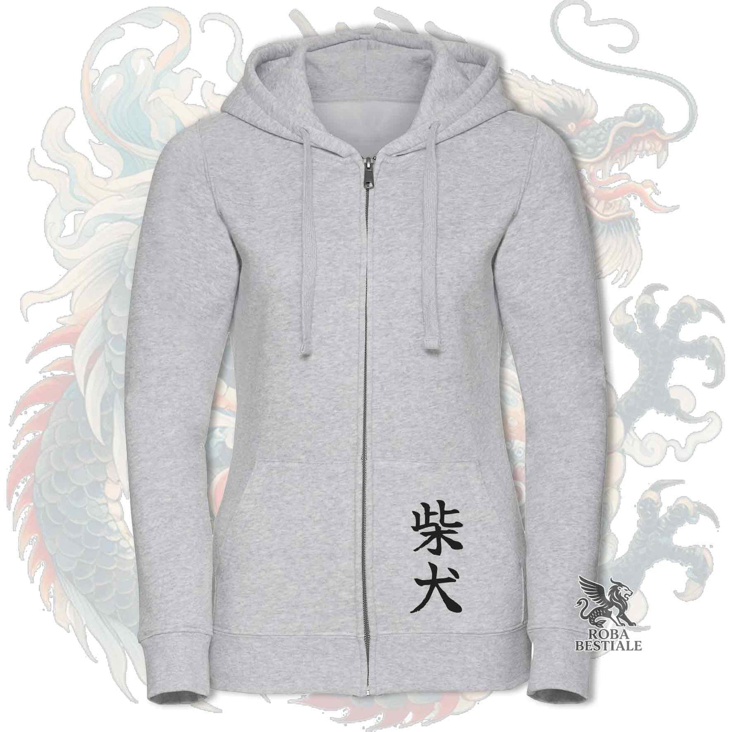 Felpa SHIBA INU Rosso - Cappuccio e Cerniera - Collezione Dragon