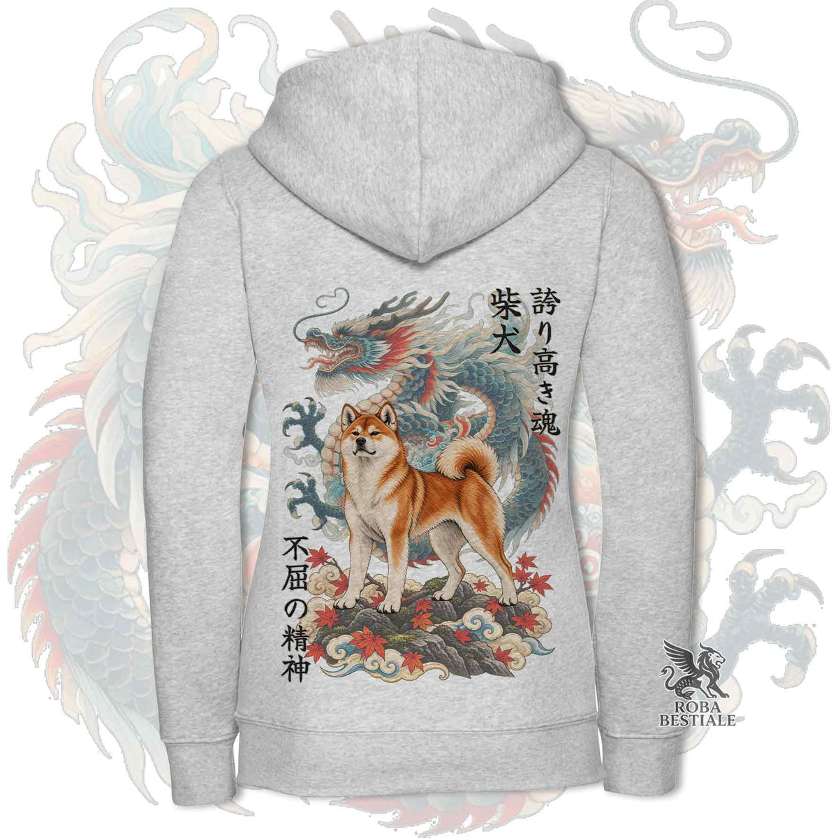 Felpa SHIBA INU Rosso - Cappuccio e Cerniera - Collezione Dragon