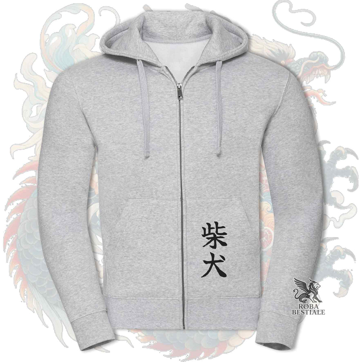 Felpa SHIBA INU Rosso - Cappuccio e Cerniera - Collezione Dragon