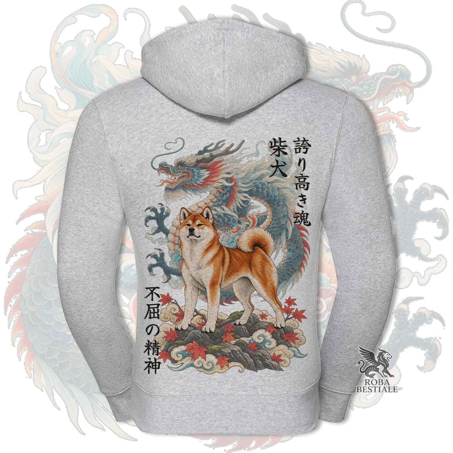 Felpa SHIBA INU Rosso - Cappuccio e Cerniera - Collezione Dragon