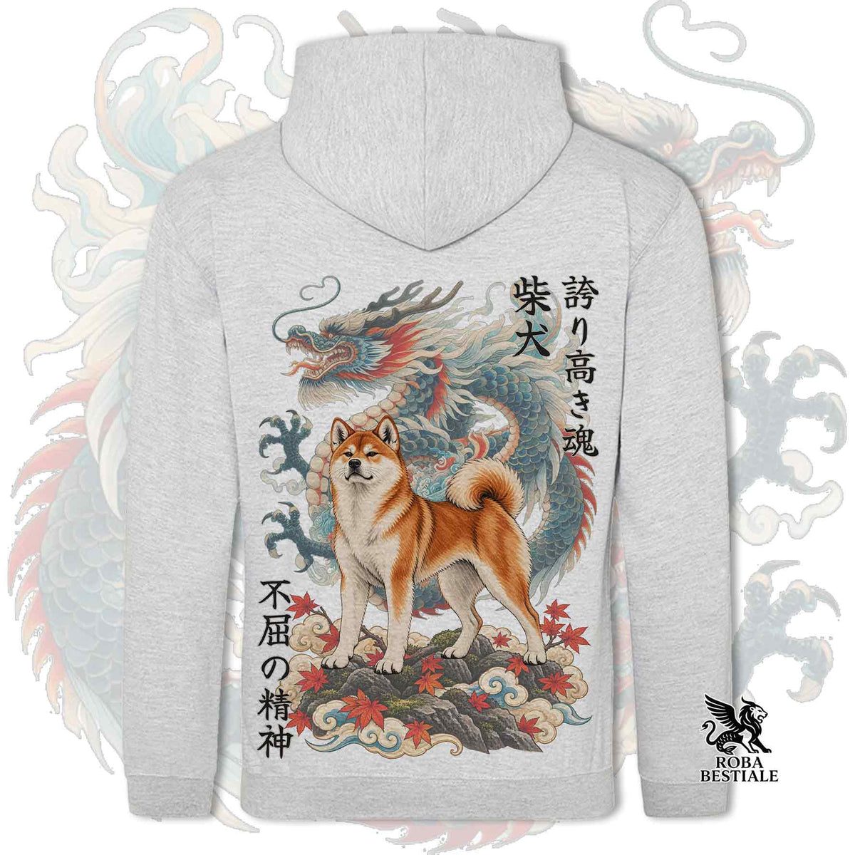 Felpa SHIBA INU Rosso - Cappuccio e Tasconi - Collezione Dragon