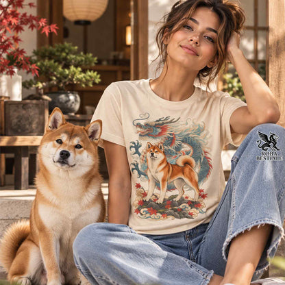 JAPAN STYLE "DRAGON" T-Shirt - Red SHIBA INU - for MEN, in many colors! From XS to 5XL