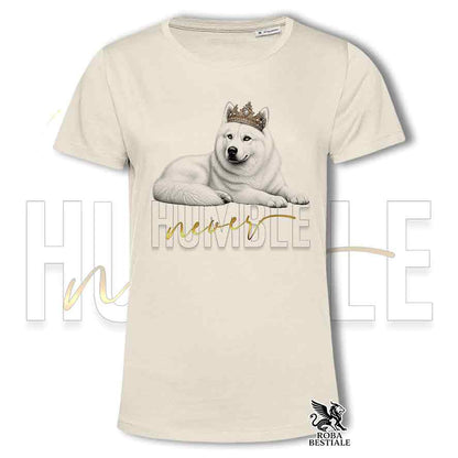 T-shirt beige stampata con un Siberian Husky grafica Never Humble