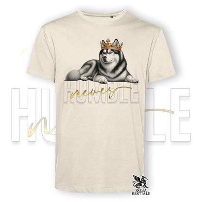 T-shirt beige stampata con un Siberian Husky, grafica Never Humble