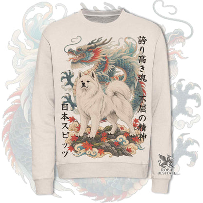Felpa girocollo off-white con stampa drago e cane, maniche lunghe