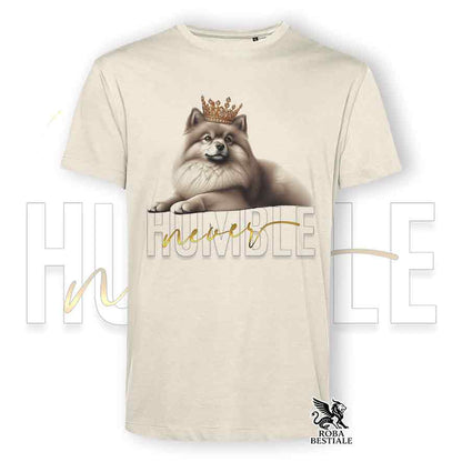 T-shirt beige stampata con uno Spitz Tedesco, grafica Never Humble