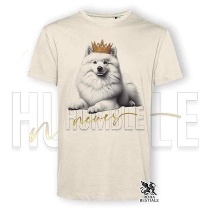 T-shirt beige stampata con uno Spitz Tedesco, grafica Never Humble