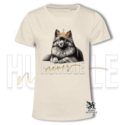 T-shirt beige stampata con uno Spitz Tedesco, grafica Never Humble