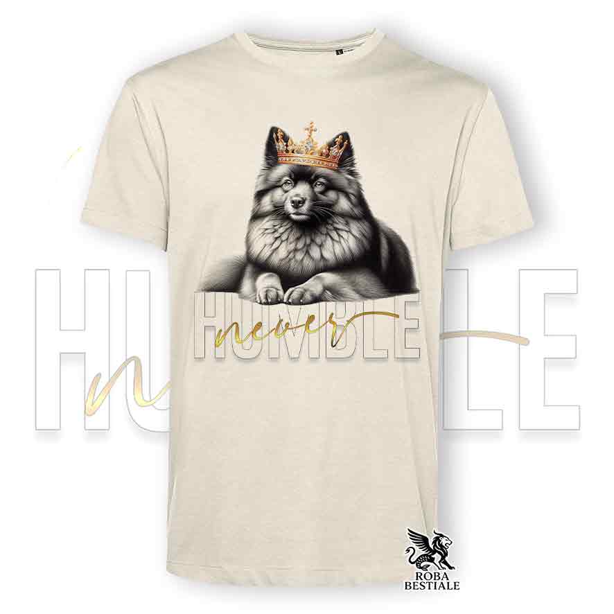 T-shirt beige stampata con uno Spitz Tedesco, grafica Never Humble