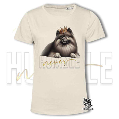 T-shirt beige stampata con uno Spitz Tedesco, grafica Never Humble