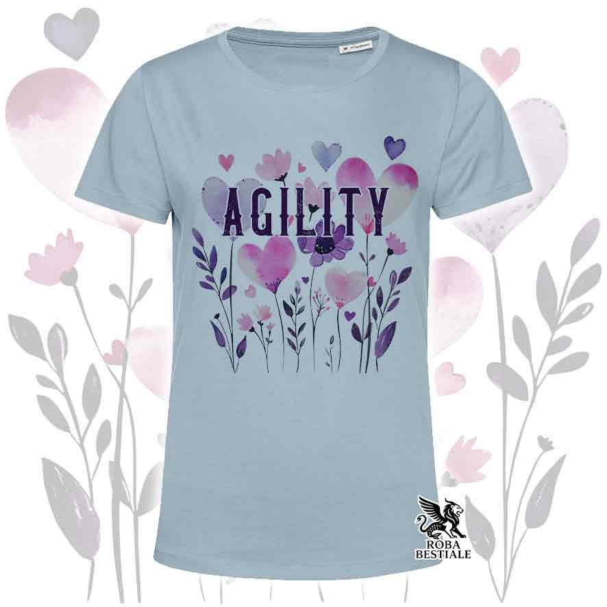 T-shirt azzurra stampata con una grafica dedicata all'Agility, collezione Candy