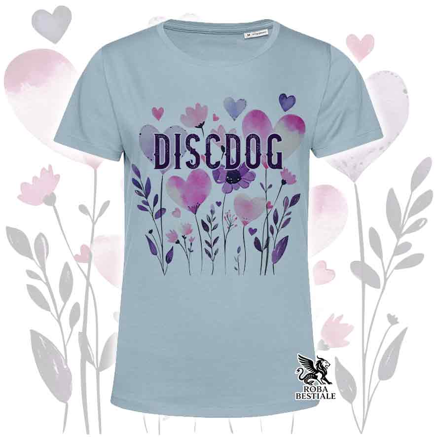 T-shirt azzurra stampata con una grafica dedicata al Disc Dog, collezione Candy