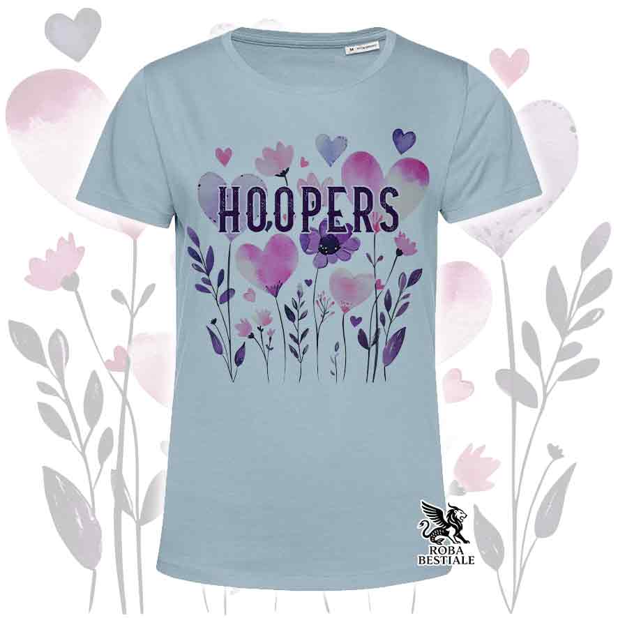 T-shirt azzurra stampata con una grafica dedicata all'Hoopers, collezione Candy