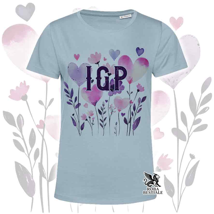 T-shirt azzurra stampata con una grafica dedicata all'IGP, collezione Candy