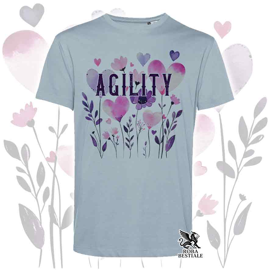 T-shirt azzurra stampata con una grafica dedicata all'Agility, collezione Candy