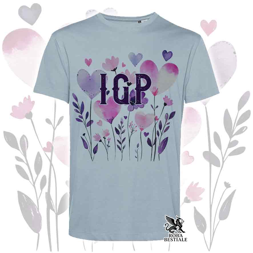 T-shirt azzurra stampata con una grafica dedicata all'IGP, collezione Candy