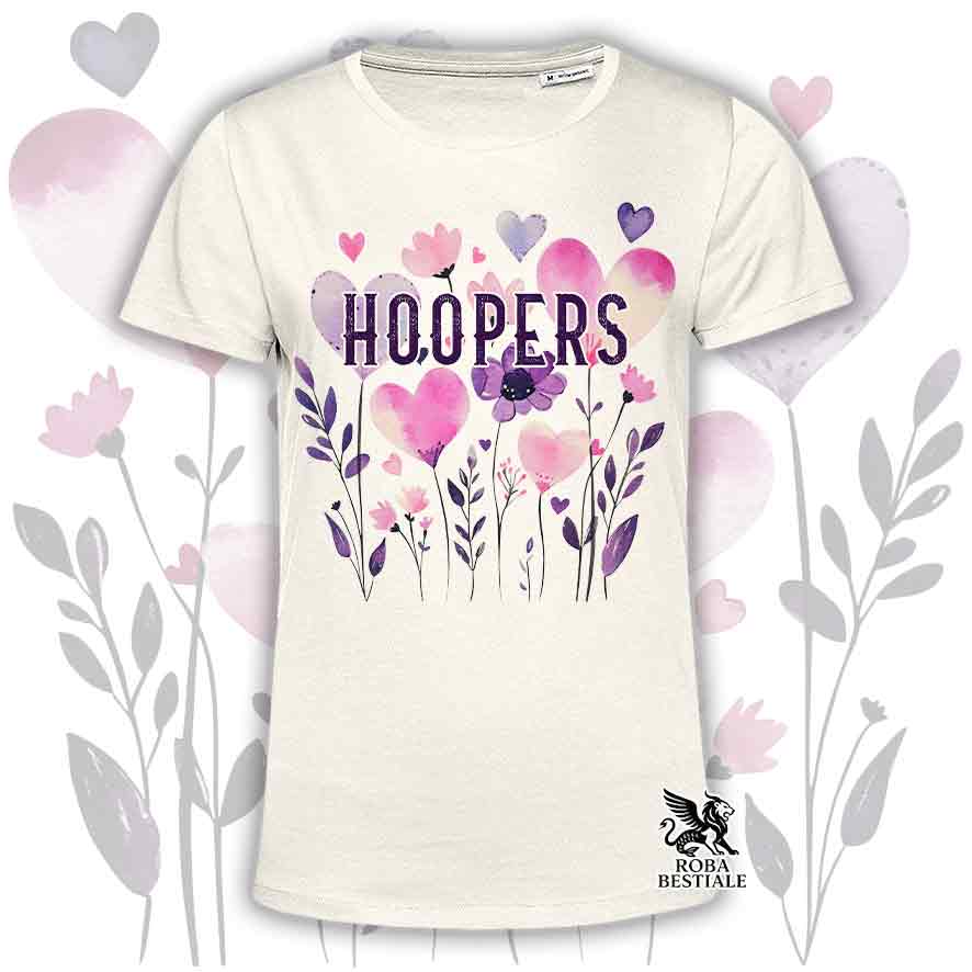 T-shirt beige stampata con una grafica dedicata all'Hoopers, collezione Candy