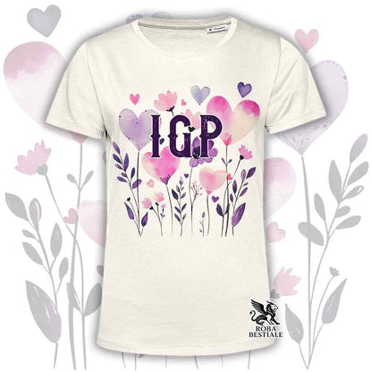 T-shirt beige stampata con una grafica dedicata all'IGP, collezione Candy