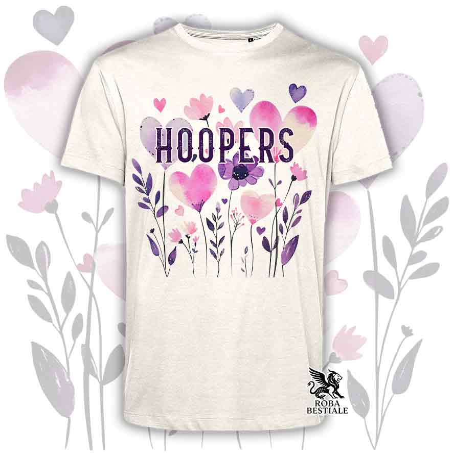 T-shirt beige stampata con una grafica dedicata all'Hoopers, collezione Candy