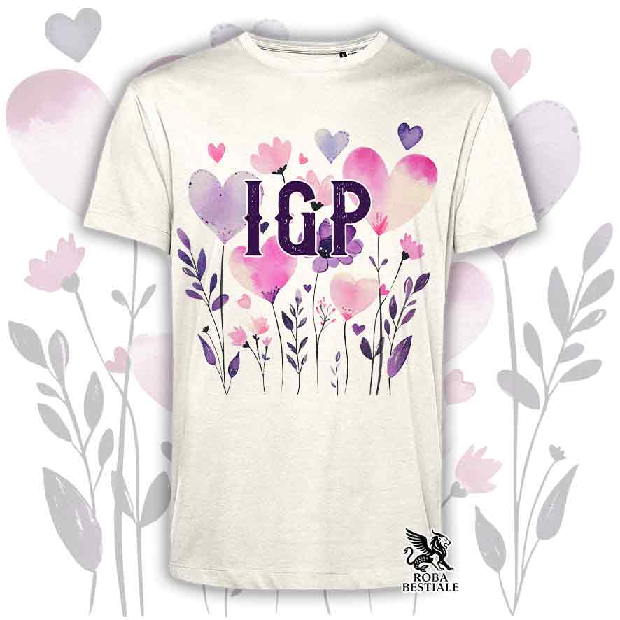 T-shirt beige stampata con una grafica dedicata all'IGP, collezione Candy