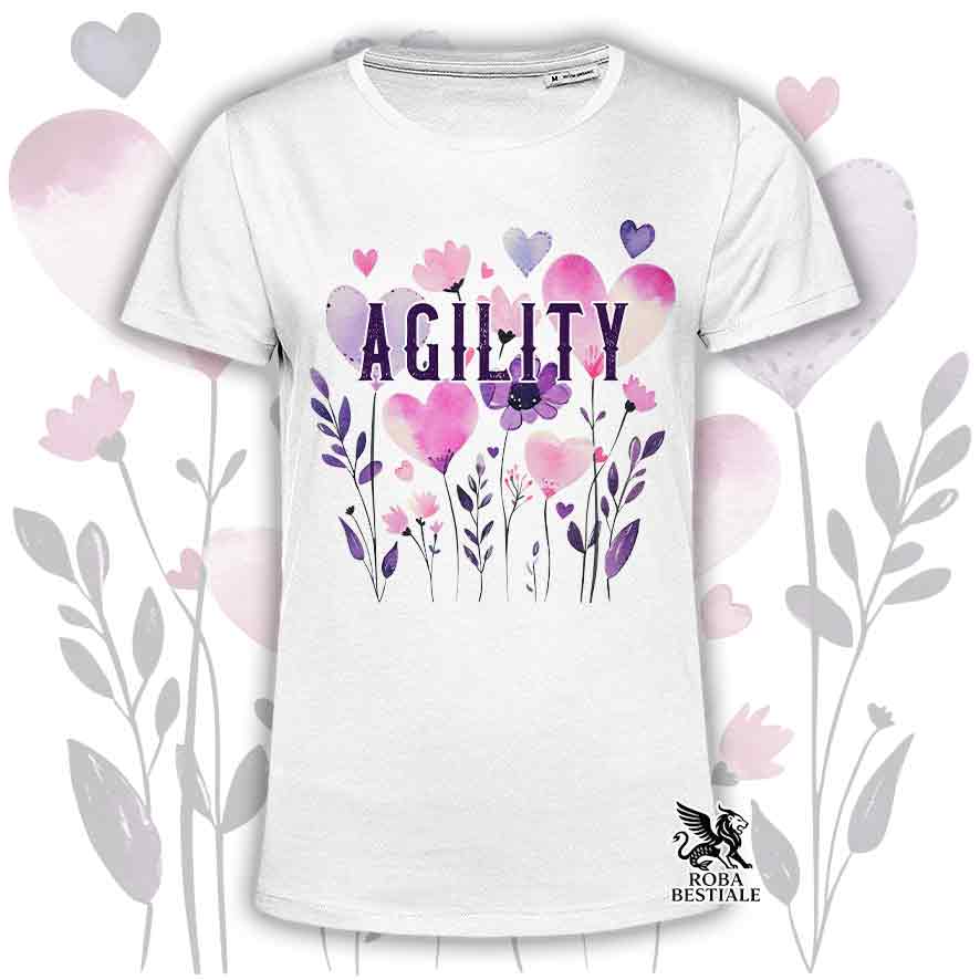 T-shirt bianca stampata con una grafica dedicata all'Agility, collezione Candy
