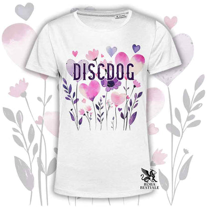 T-shirt bianca stampata con una grafica dedicata al Disc Dog, collezione Candy
