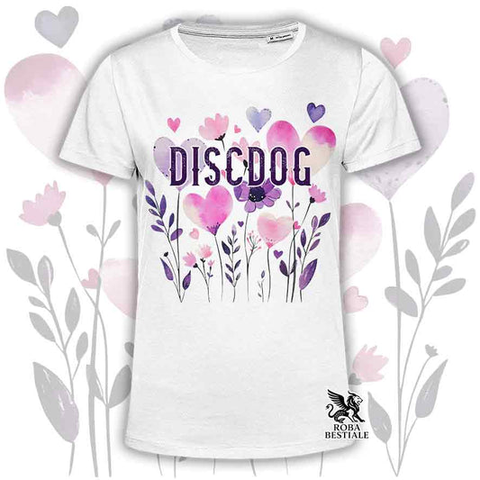 T-shirt bianca stampata con una grafica dedicata al Disc Dog, collezione Candy