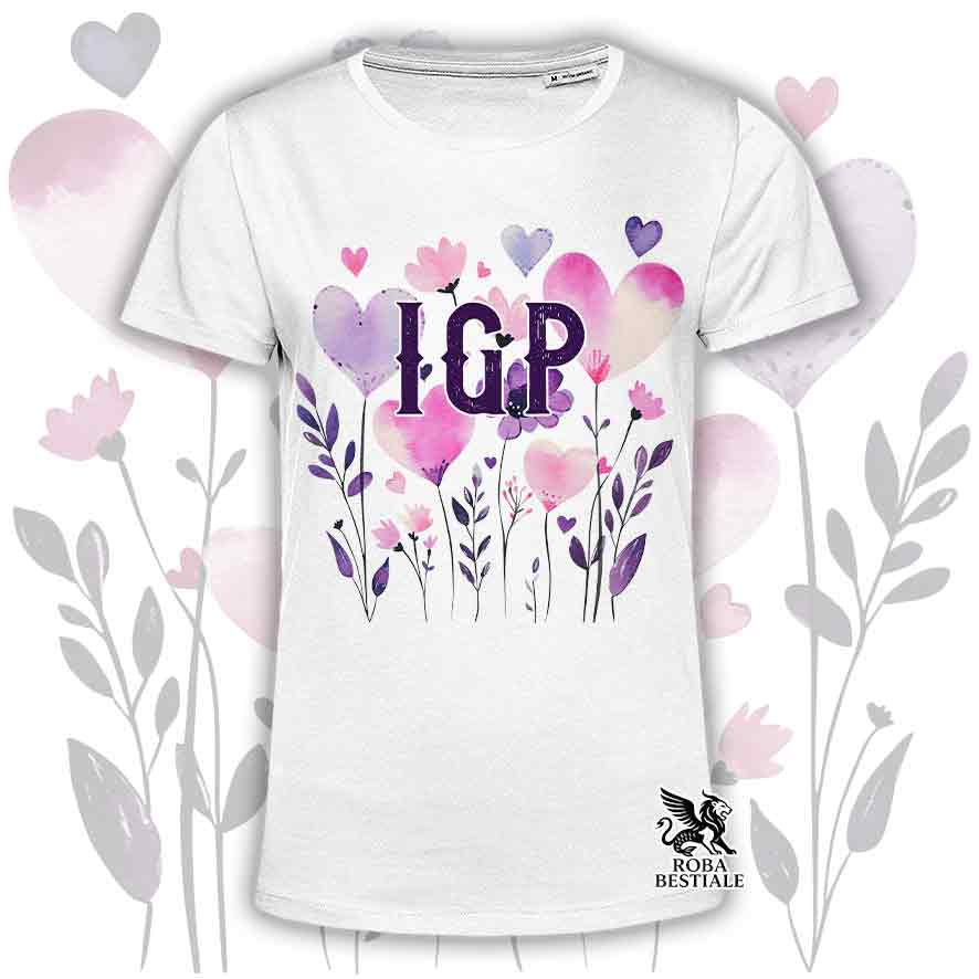 T-shirt bianca stampata con una grafica dedicata all'IGP, collezione Candy