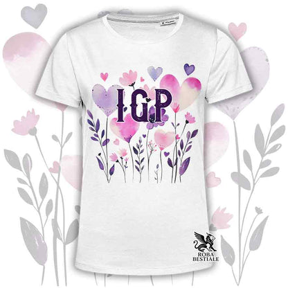 T-shirt bianca stampata con una grafica dedicata all'IGP, collezione Candy