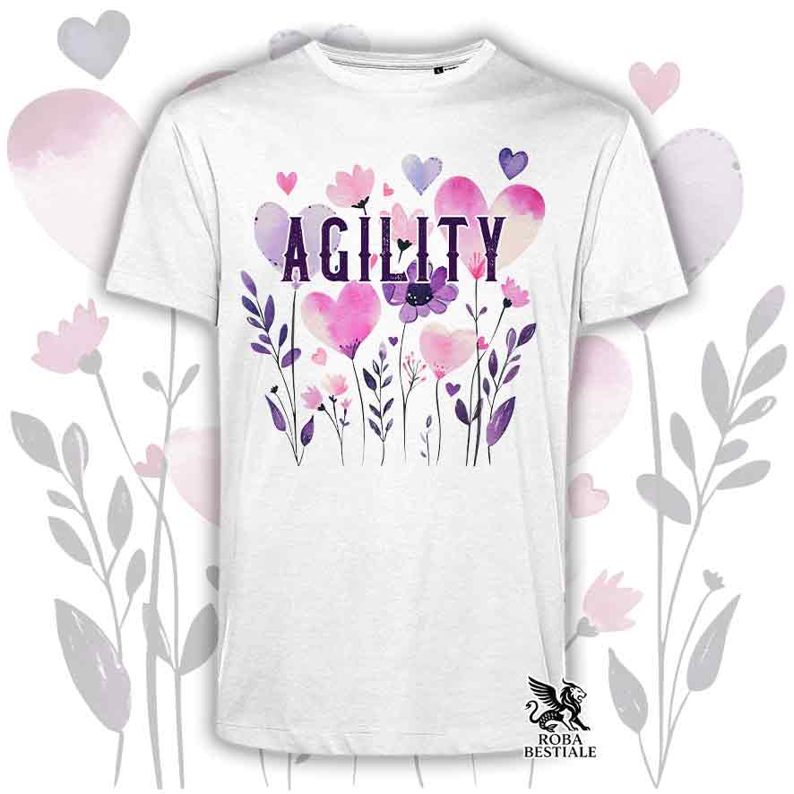 T-shirt bianca stampata con una grafica dedicata all'Agility, collezione Candy