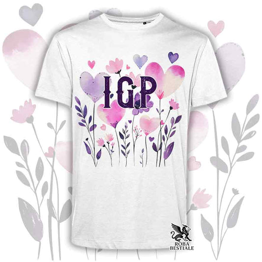 T-shirt bianca stampata con una grafica dedicata all'IGP, collezione Candy