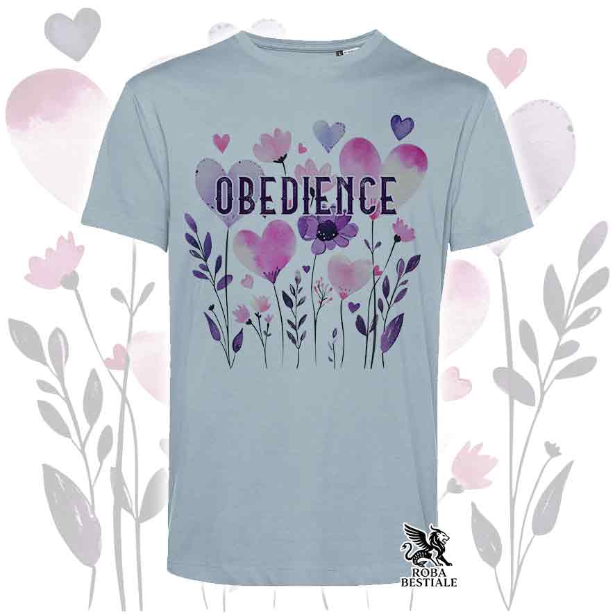 T-shirt azzurra stampata con una grafica dedicata all'Obedience, collezione Candy