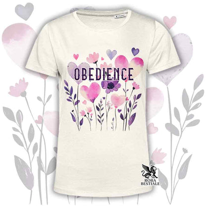 T-shirt beige stampata con una grafica dedicata all'Obedience, collezione Candy