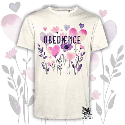 T-shirt beige stampata con una grafica dedicata all'Obedience, collezione Candy