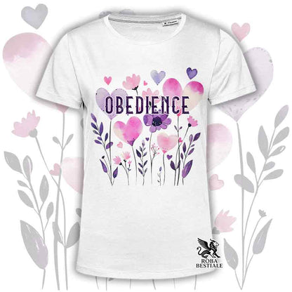 T-shirt bianca stampata con una grafica dedicata all'Obedience, collezione Candy