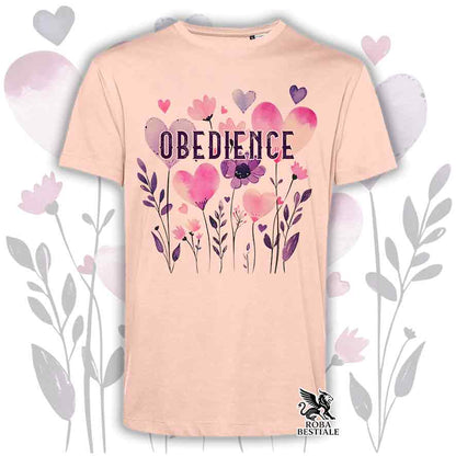 T-shirt rosa stampata con una grafica dedicata all'Obedience, collezione Candy